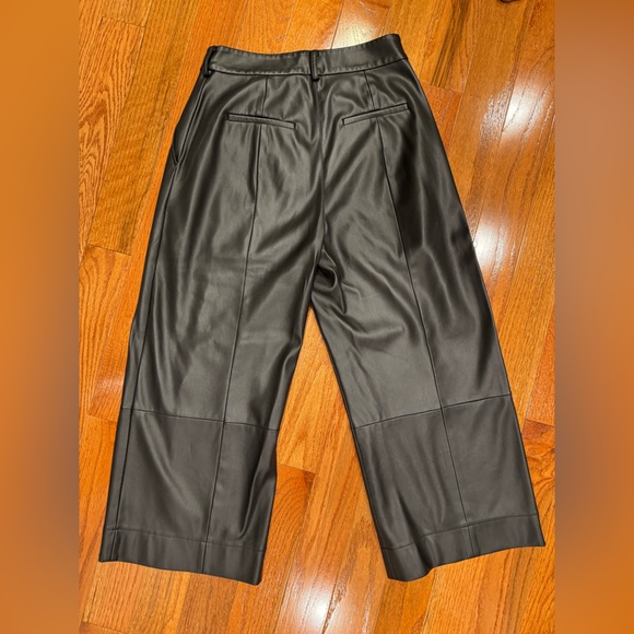 Jason Wu Collection Black Faux Leather Wide Leg Cropped Pants Size 6 - Picture 6 of 7